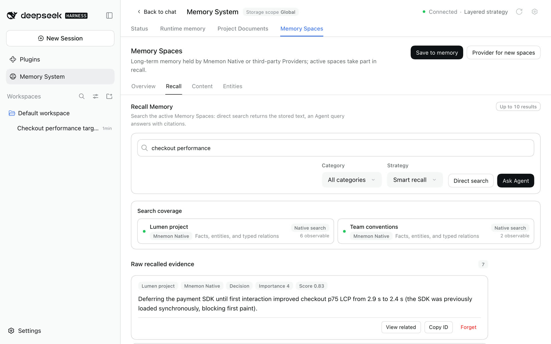 Direct search across the active memory spaces