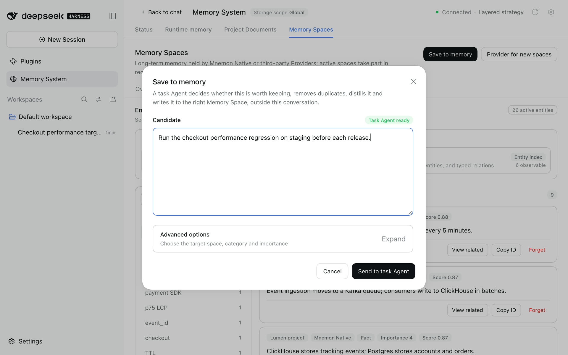 Save to memory on the Memory Spaces page