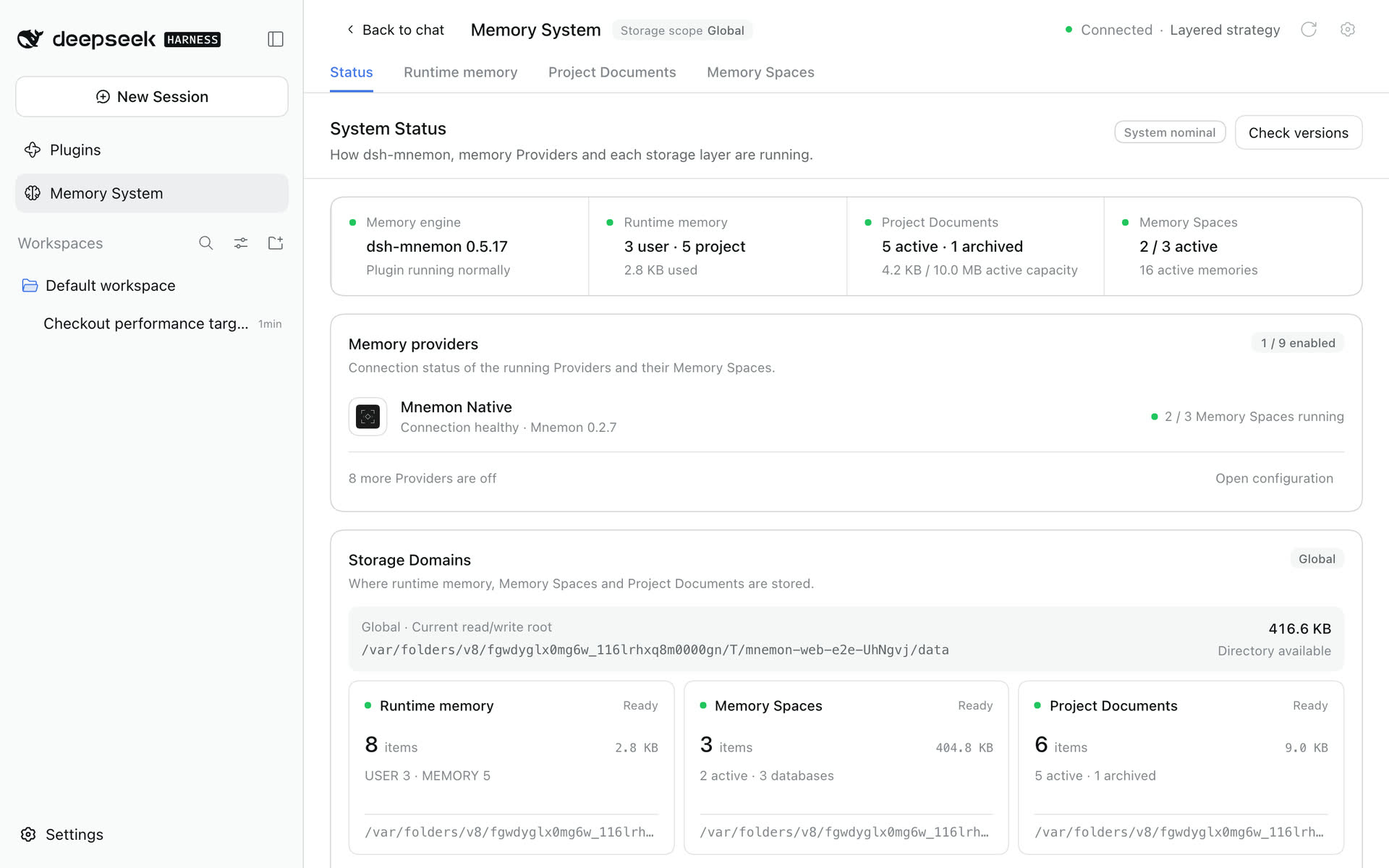 Status with each memory component and the Providers