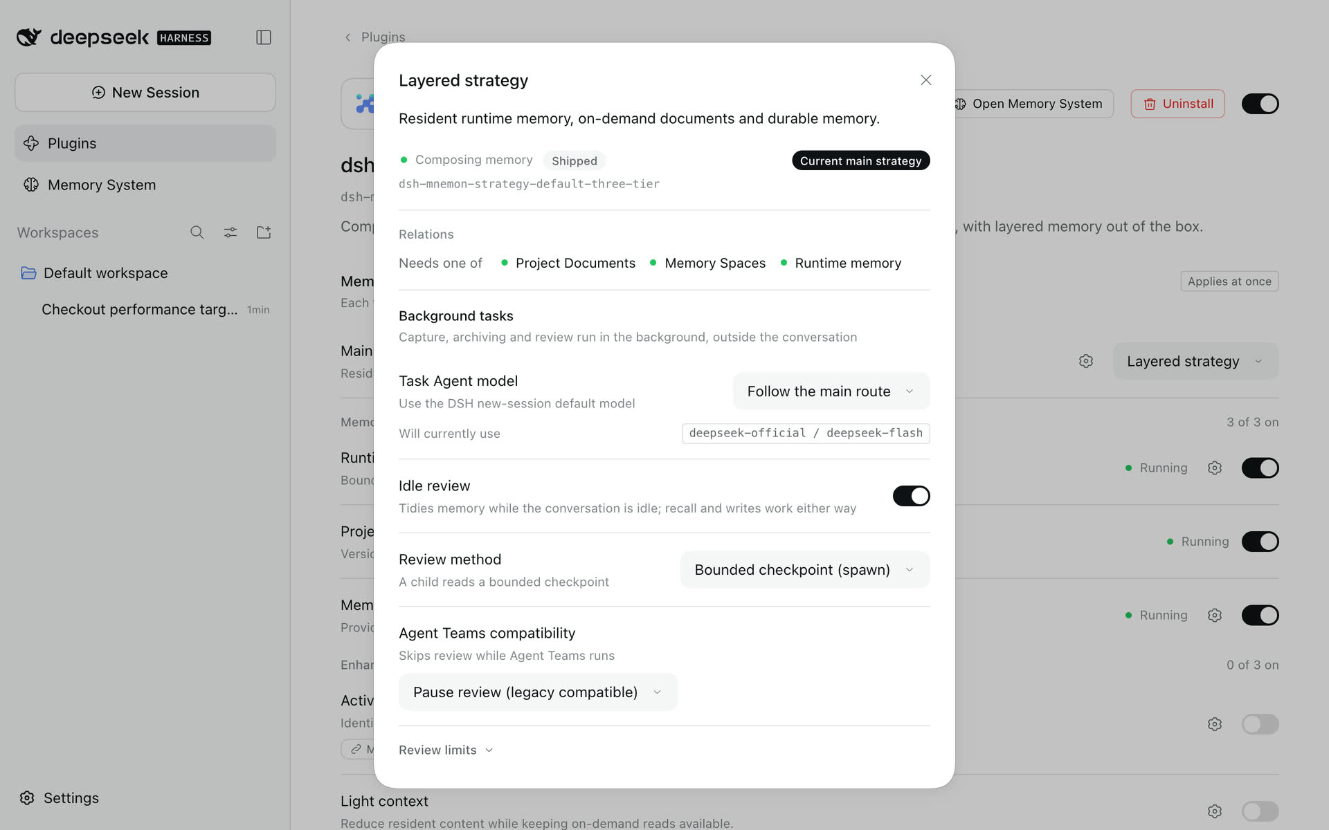 The Layered strategy's page with its background tasks