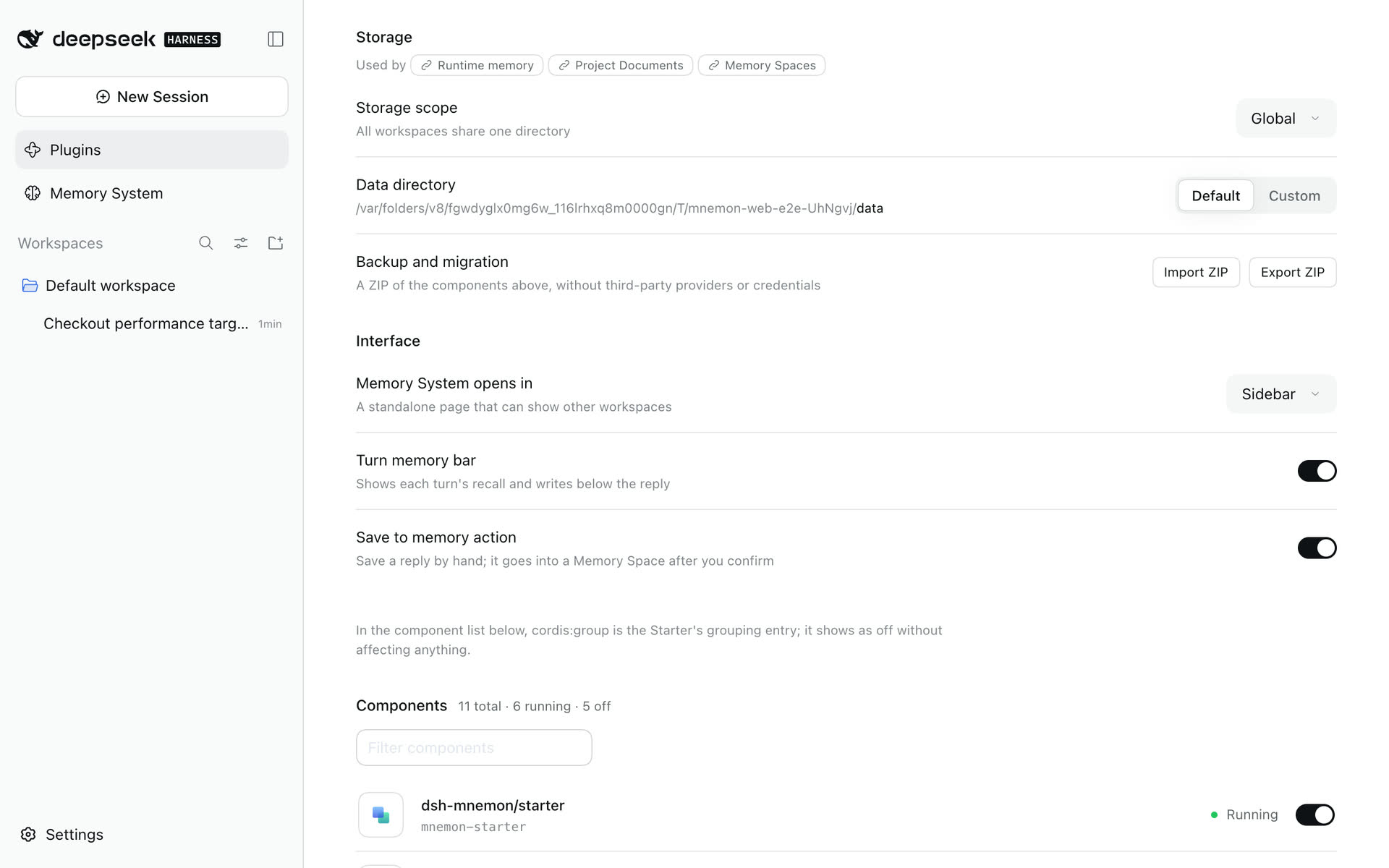 Storage: the scope, the default data directory, backup, and the Interface settings